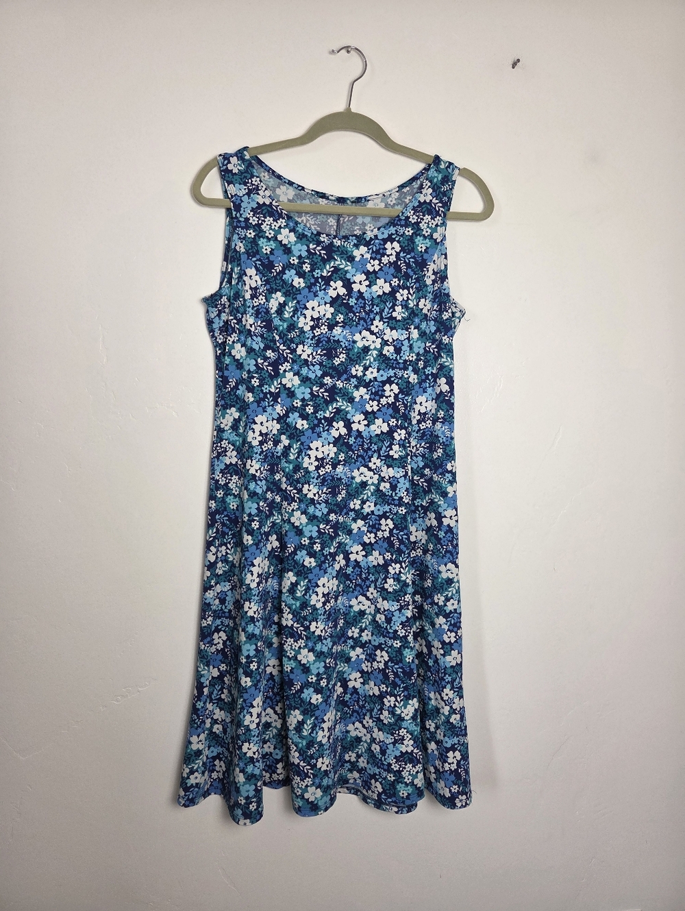 Perceptions Blue Floral Midi Dress Boho Colorful Comfy Spring Summer Medium